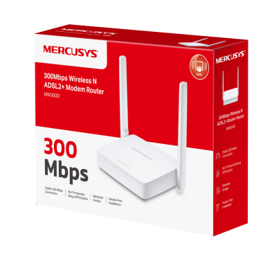 ADSL модем Mercusys MW300D <300M Wireless N ADSL2+ Modem Router, 3 порта LAN 10/100 Мбит/с, 1 порт R